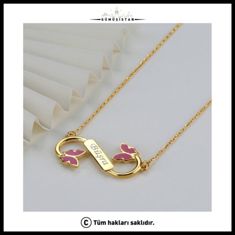 925 Ayar Gümüş İsimli Lale Desen Sonsuzluk Kolye