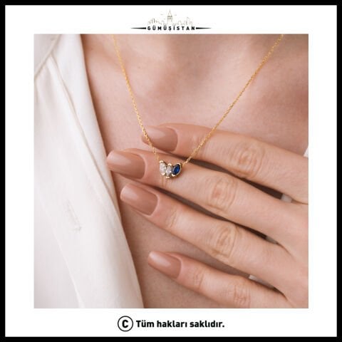 14 Ayar Altın Kaplama Bujiteri Mekik Formlu Doğum Taşı Kolyesi