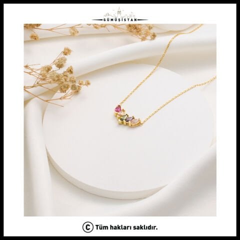 14 Ayar Altın Kaplama Bujiteri Mekik Formlu Doğum Taşı Kolyesi