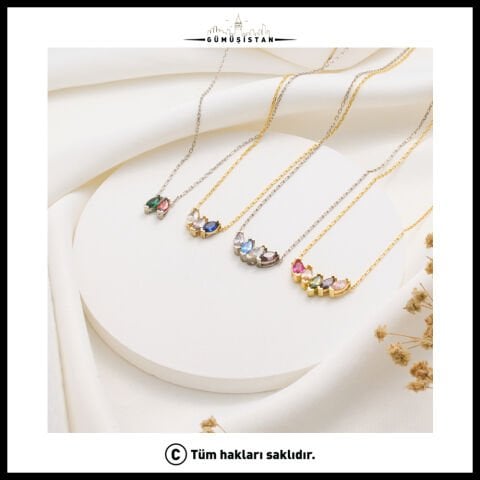 14 Ayar Altın Kaplama Bujiteri Mekik Formlu Doğum Taşı Kolyesi