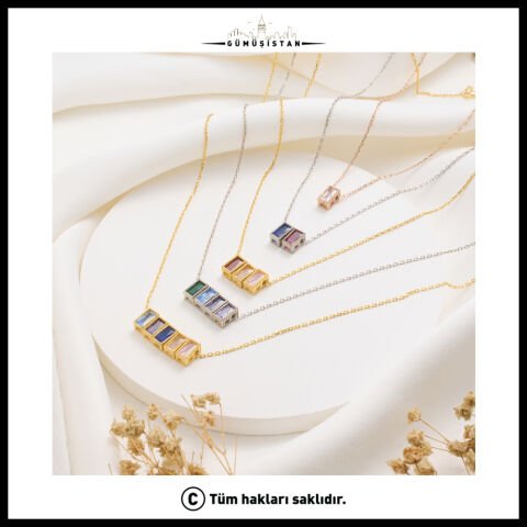 14 Ayar Altın Kaplama Bujiteri Modern Lineer Doğum Taşı Kolyesi