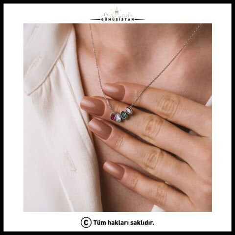 14 Ayar Altın Kaplama Bujiteri Modern Baget Doğum Taşı Kolyesi