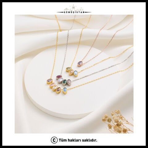 14 Ayar Altın Kaplama Bujiteri Modern Baget Doğum Taşı Kolyesi