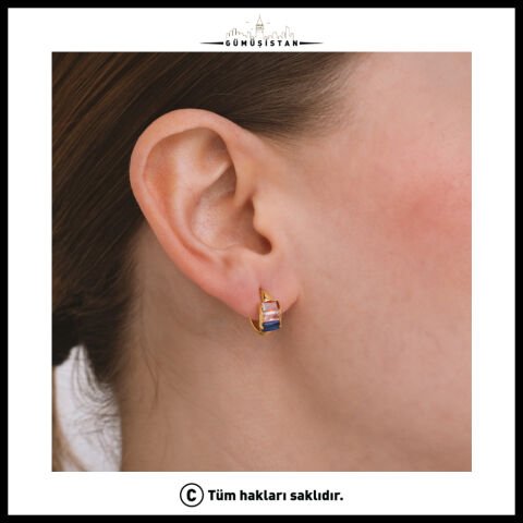 14 Ayar Altın Kaplama Kişiye Özel Çoklu Baget Doğum Taşlı Halka Bujiteri Küpe