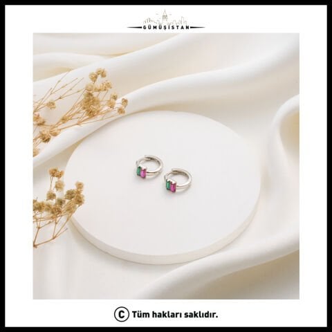 14 Ayar Altın Kaplama Kişiye Özel Çoklu Baget Doğum Taşlı Halka Bujiteri Küpe