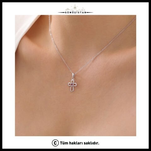 14 Ayar Altın Kaplama Doğum Taşlı Bujiteri Haç Kolye