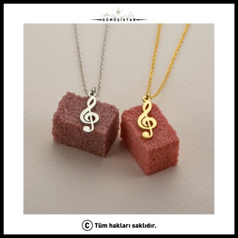 Sol Anahtarı Kolye – 925 Ayar Gümüş ve Pirinç Seçenekli Müzik Temalı Kolye