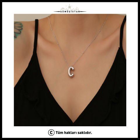 925 Ayar Gümüş Balon Harf Kolye