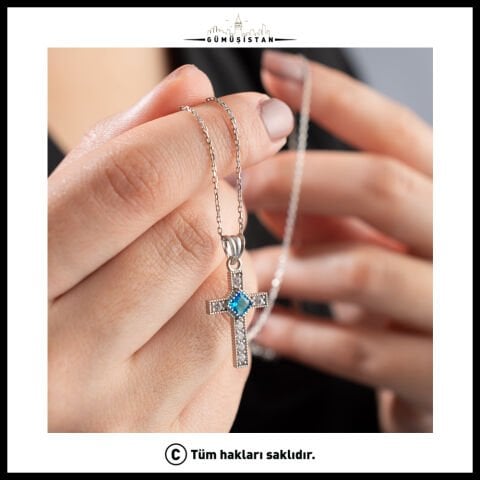 14 Ayar Altın Kaplama Doğum Taş Detaylı Haç Figürlü Bujiteri Kolye