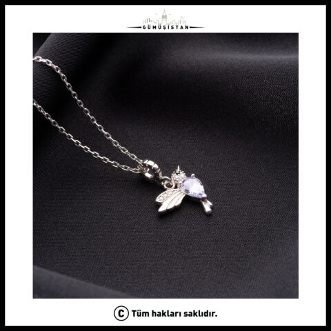 14 Ayar Altın Kaplama Kişiye Özel Doğum Taşlı Tekli Kuş Kolye Bujiteri