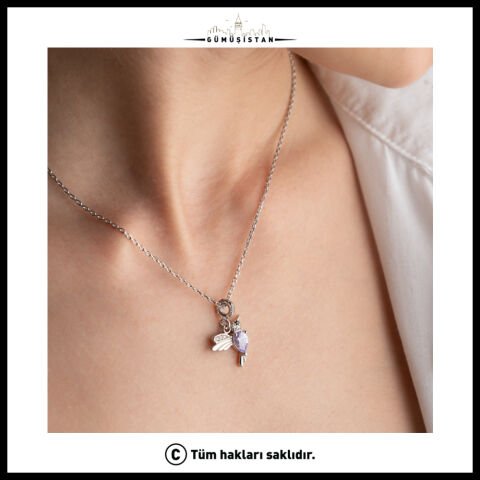 14 Ayar Altın Kaplama Kişiye Özel Doğum Taşlı Tekli Kuş Kolye Bujiteri