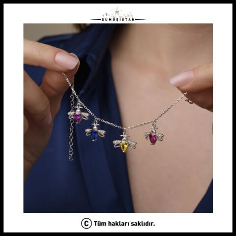 14 Ayar Altın Kaplama Kişiye Özel Doğum Taşlı Arı Kuşu Bileklik