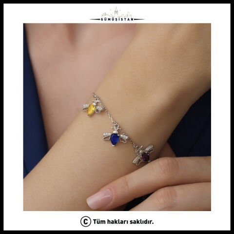 14 Ayar Altın Kaplama Kişiye Özel Doğum Taşlı Arı Kuşu Bileklik
