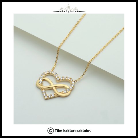 925 Ayar Gümüş Sonsuzluk Kalp Kolye – Zirkon Taşlı Aşk ve Sonsuz Sevgi Kolyesi
