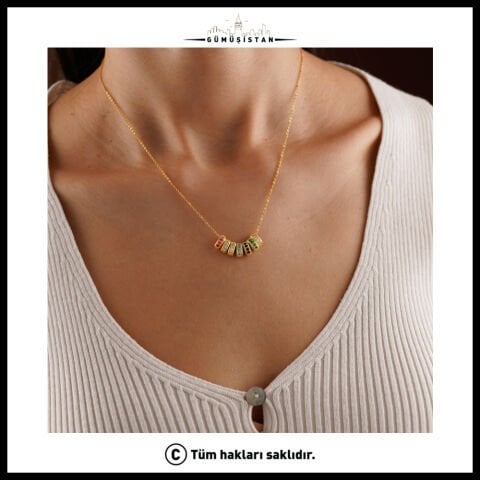 Kişiye Özel Doğum Taşlı Oval Parça Detaylı Kolye - Bujiteri