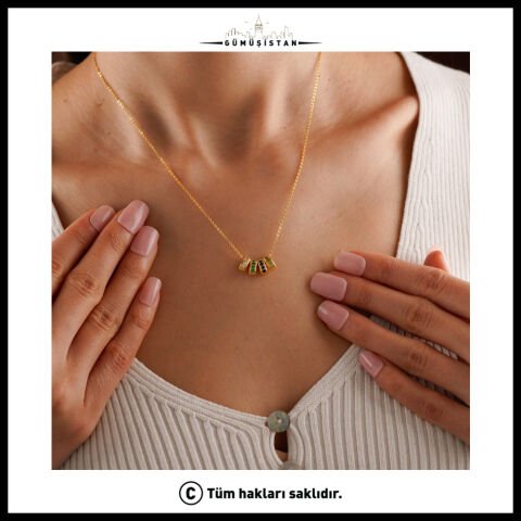 Kişiye Özel Doğum Taşlı Oval Parça Detaylı Kolye - Bujiteri