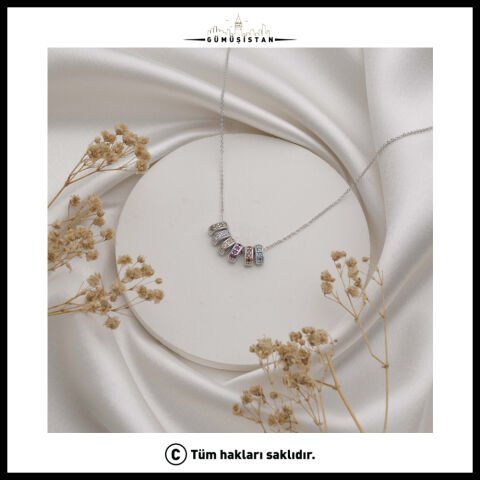 Kişiye Özel Doğum Taşlı Oval Parça Detaylı Kolye - Bujiteri