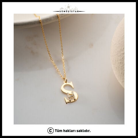 Kişiye Özel İki Harfli Zirkon Taşlı 925 Ayar Gümüş Kolye