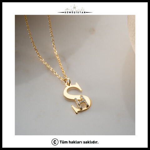 Kişiye Özel İki Harfli Zirkon Taşlı 925 Ayar Gümüş Kolye