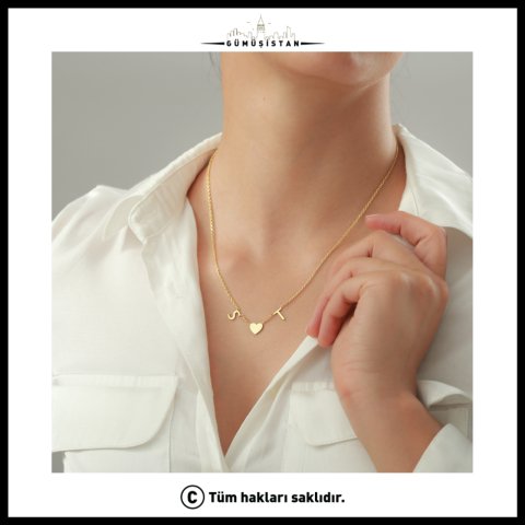 Kişiye Özel İki Harf Kalp Kolye – Baş Harfli Çift Kolyesi