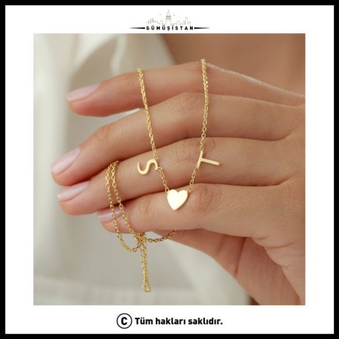 Kişiye Özel İki Harf Kalp Kolye – Baş Harfli Çift Kolyesi