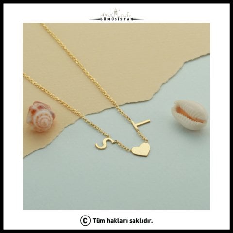 Kişiye Özel İki Harf Kalp Kolye – Baş Harfli Çift Kolyesi