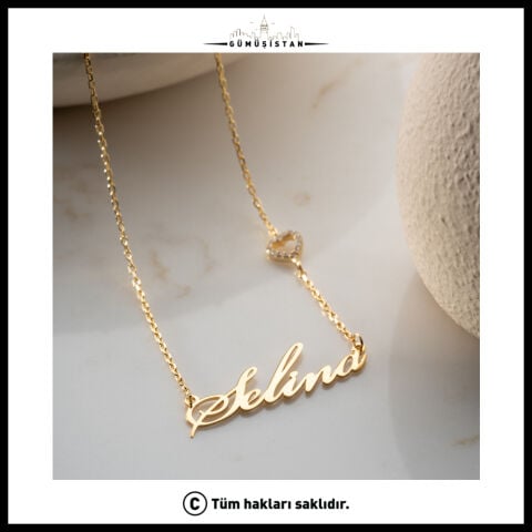Kişiye Özel İsimli Zirkon Taşlı Kalp 925 Ayar Gümüş Kolye