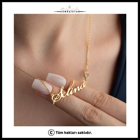 Kişiye Özel İsimli Zirkon Taşlı Kalp 925 Ayar Gümüş Kolye