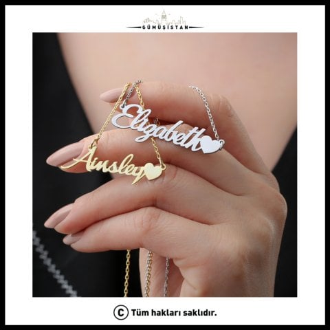 Kişiye Özel Kalpli İsim Kolyesi – 925 Ayar Gümüş & Pirinç İsimli Kolye