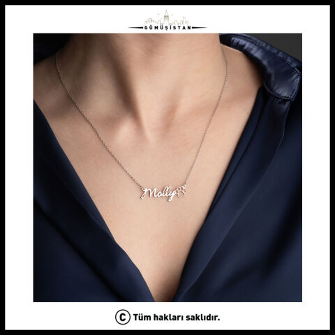 Kişiye Özel Pati Figürlü İsim Kolyesi – 925 Ayar Gümüş
