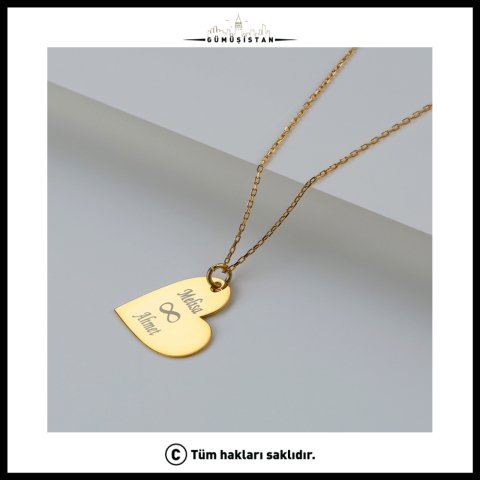 Kişiye Özel Kalp Kolye – İki İsim ve Sonsuzluk Sembollü Sevgili Kolyesi