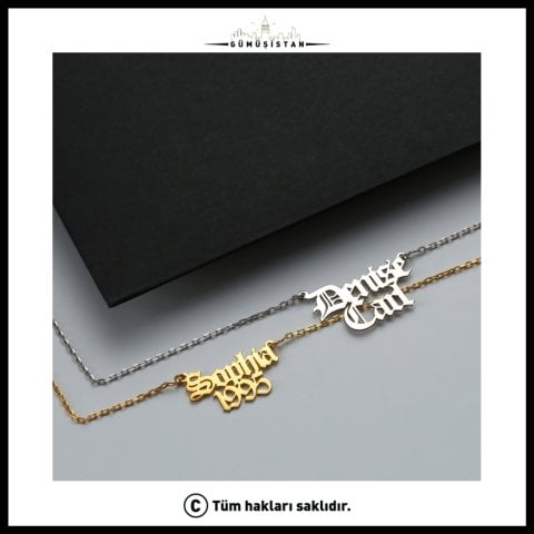 Kişiye Özel İki İsimli Kolye – Gotik Yazı Tasarımlı 925 Ayar Gümüş & Pirinç Kolye