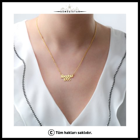 Kişiye Özel İki İsimli Kolye – Gotik Yazı Tasarımlı 925 Ayar Gümüş & Pirinç Kolye