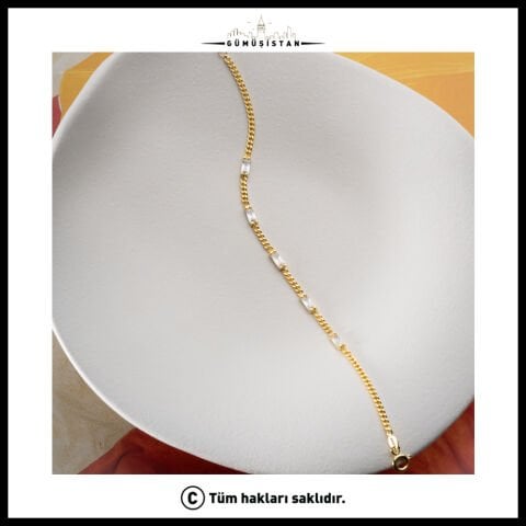 925 Ayar Gümüş Baget Taşlı Zincir Bileklik