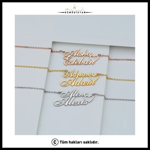 Kişiye Özel İki İsimli Kalpli Kolye – Sevgili İsimleri Kolye