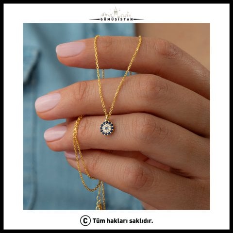925 Ayar Gümüş Nazar Boncuğu Kolye – Mavi Zirkon Taşlı Minimal Göz Kolyesi