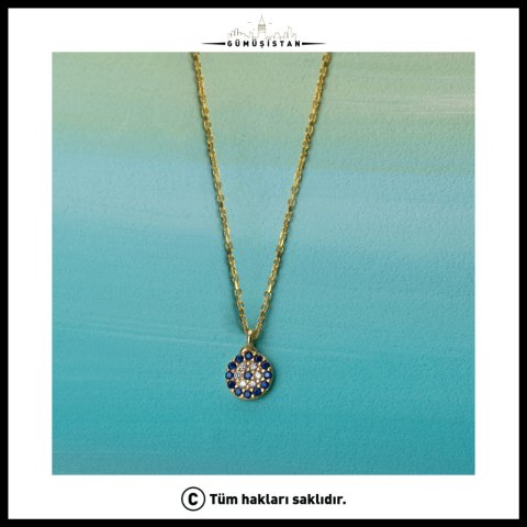 925 Ayar Gümüş Nazar Boncuğu Kolye – Mavi Zirkon Taşlı Minimal Göz Kolyesi