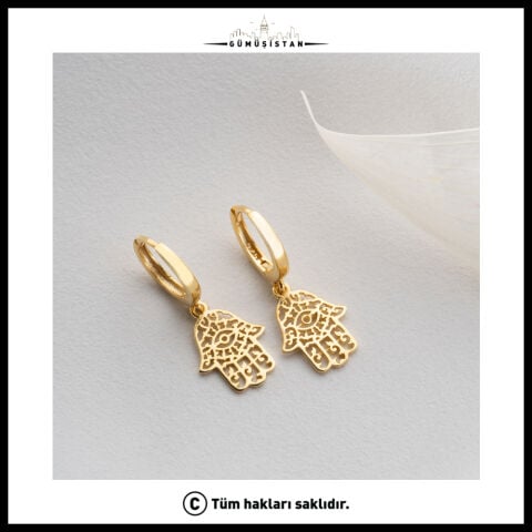 925 Ayar Gümüş Gold Fatma Eli Figürlü Halka Küpe