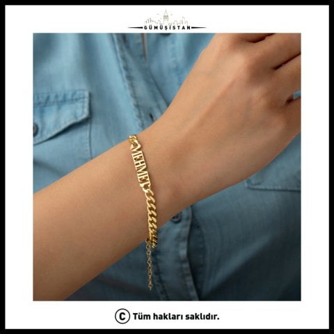 Kişiye Özel İsimli Kalın Zincir Bileklik – Gurmet Zincir Gold İsim Bilekliği