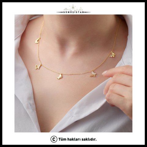 Kelebekli Şans Kolyesi – Zirkon Taşlı Çoklu Kelebek 925 Ayar Gümüş Kadın Kolye