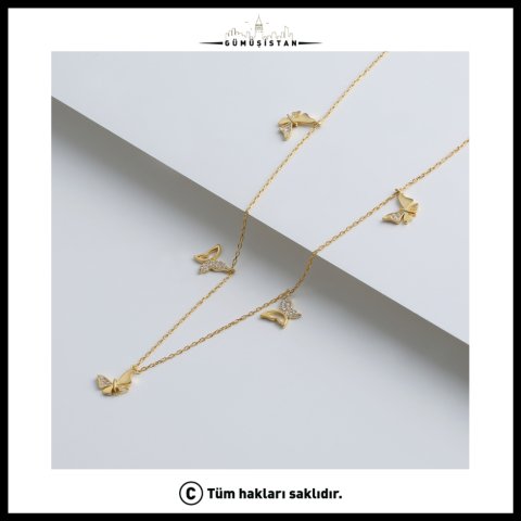 Kelebekli Şans Kolyesi – Zirkon Taşlı Çoklu Kelebek 925 Ayar Gümüş Kadın Kolye