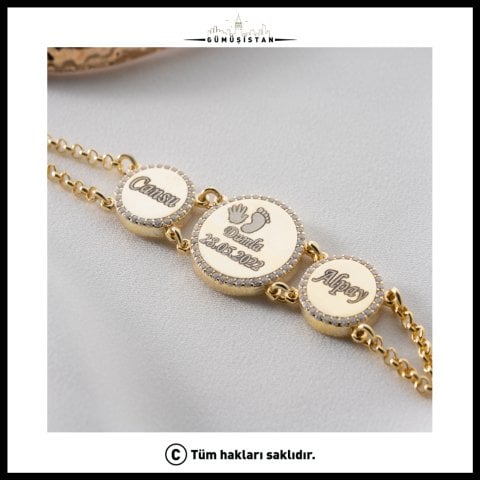 Kişiye Özel İsimli Aile Bilekliği – 925 Ayar Gümüş Taşlı Anne Bilekliği