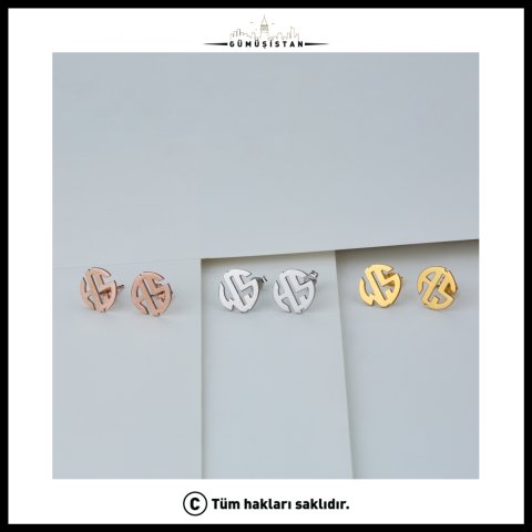 Kişiye Özel Monogram Harf Küpe – İki Baş Harfli Yuvarlak Tasarım Küpe