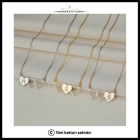 Kişiye Özel 3 Kalpli Harf Kolye – Baş Harfli Aile ve Anne Kolyesi