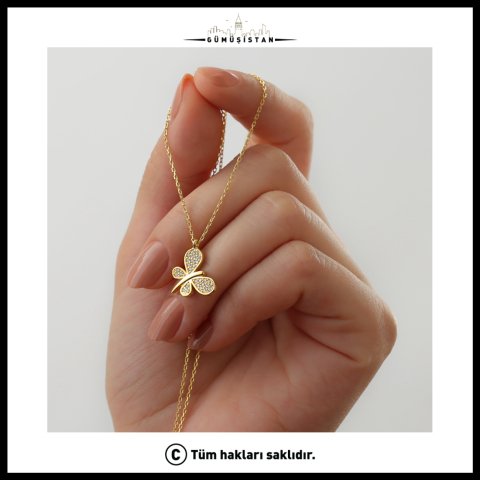 Zirkon Taşlı Kelebek Kolye – 925 Ayar Gümüş Işıltılı Kadın Kolye