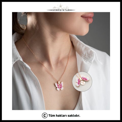 Kişiye Özel Açılır Kelebek Kolye – İsim, Tarih ve Mesaj Yazılabilir Rose Gold Kaplama Kadın Kolyesi