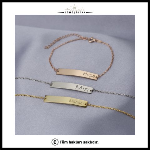 Kişiye Özel İsimli Plaka Bileklik – Çocuk İsimli Minimal Gold Kadın Bilekliği