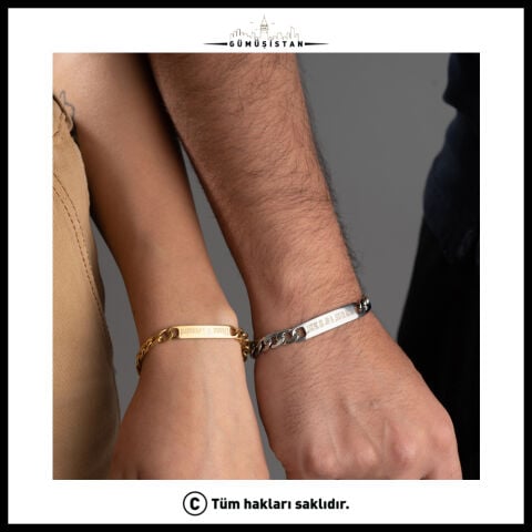 Kişiye Özel İsim ve Tarih Yazılı Çelik Çift Bileklik – Gümüş ve Altın Renk