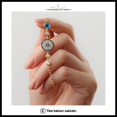 Nazar Boncuklu Zirkon Taşlı Bileklik – 925 Ayar Gümüş Şans ve Koruma Bilekliği
