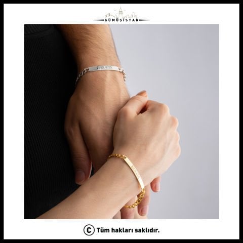 Kişiye Özel İsim ve Tarih Yazılı 925 Ayar Gümüş Çift Bileklik ( 1 Adet )